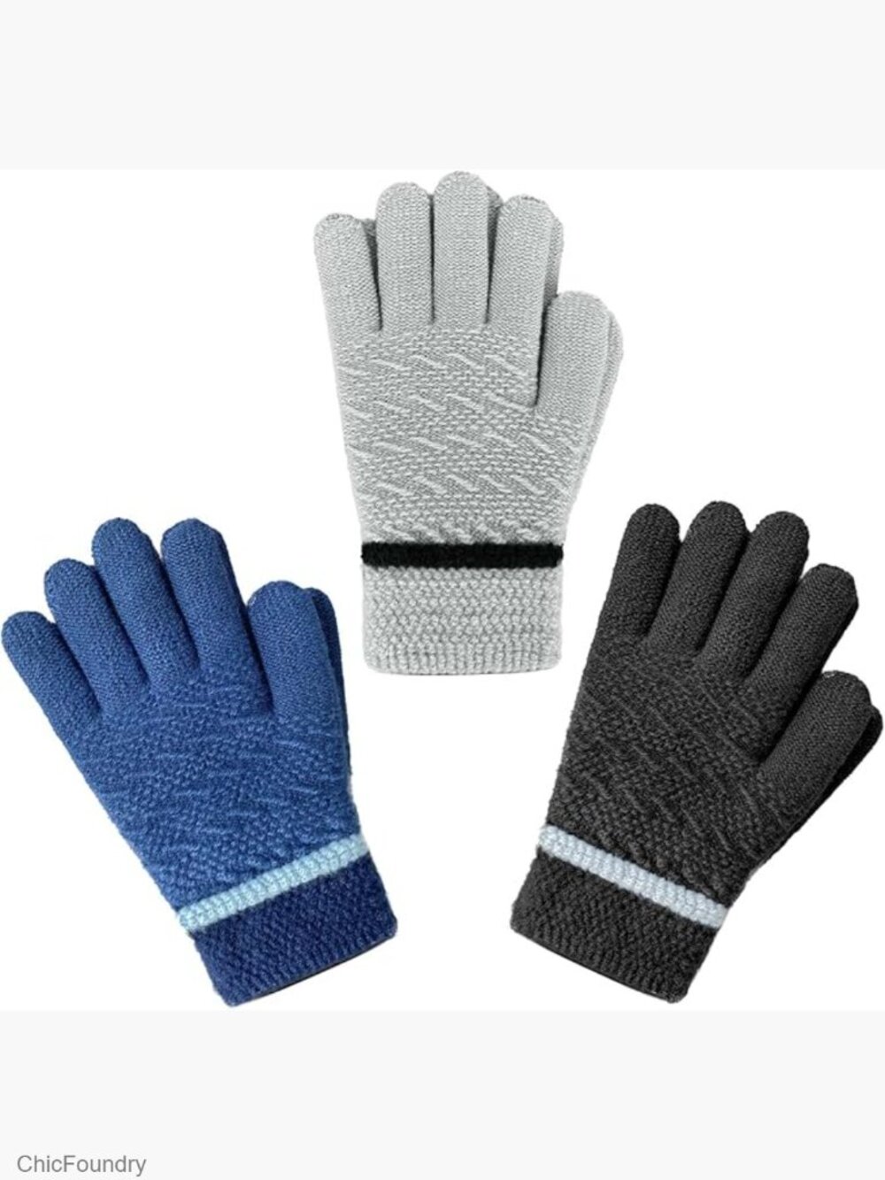 Kids 3 Pairs Winter Gloves Knit Stretch Fleece Lined Warm